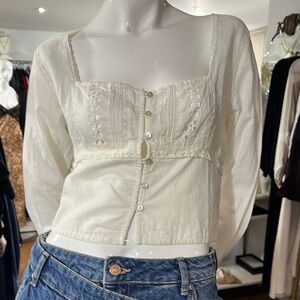 Women's Cream Lace Button-Up Top